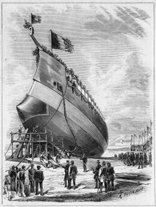 “La Galissonniere” zırh gemisinin denize indirilmesi, 7 Mayıs 1872, Finistere, Brest limanında (29). 25 Mayıs 1872 tarihli “Le Monde Illustré” n°789