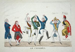 Le Congres, pub. 1814 (el renkli gravür) by French School