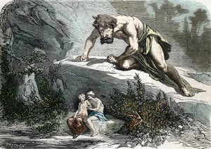 “The Cyclops Polypheme Şaşırtıcı Galatee ve Acis” (gravür) 1864 by French School