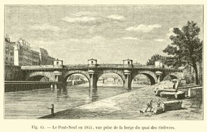 1845 yılında Pont-Neuf, Quai des Orfevres kıyısından alınan görünüm by French School