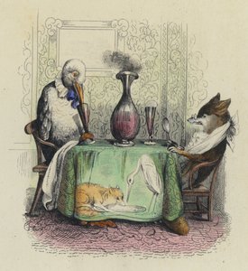 Tilki ve Leylek (renkli gravür) by French School