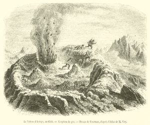 Antujo Volkanı, Şili, Gaz Patlaması (gravür) by French School