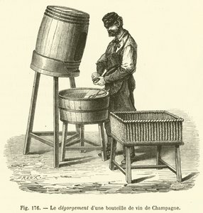 Bir şişe şampanya şarabının boşaltılması (gravür) by French School