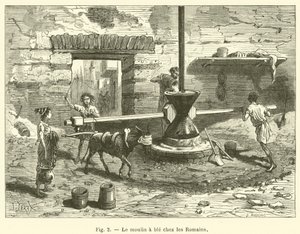 Romalılar arasında buğday değirmeni (gravür) by French School