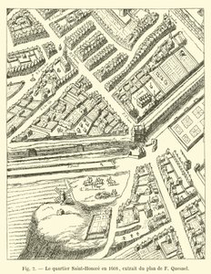 1608'de Saint-Honore bölgesi, F Quesnel'in planından alıntı by French School