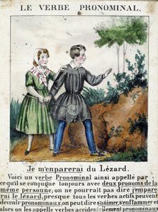 Pronominal fiiller dersi. 1850 dolaylarında “La grammaire en images”, broşür albümünde. by French School