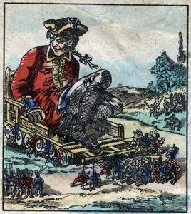 Bir mahkum olan Lemuel Gulliver, Lilliputians tarafından çekilen bir arabaya taşınır. Jonathan Swift (1667-1745) tarafından “” Gulliver