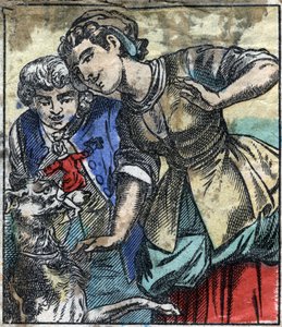 Brobdingnag devlerinin ülkesinde Lemuel Gulliver. Jonathan Swift (1667-1745) tarafından “” Gulliver