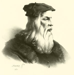 Leonardo Da Vinci, portre (gravür) by French School