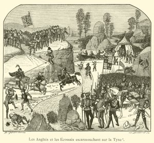 İngilizler ve İskoçlar Tyne üzerinde çatışıyor (gravür) by French School