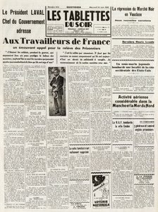 Les Tablets du soir du 24/06/1942 - LAVAL HÜKÜMET BAŞKANI FRANSA İŞÇİLERİNE DUA EDECEK A PİYASASI NOİRİNİN VAUCLUSE