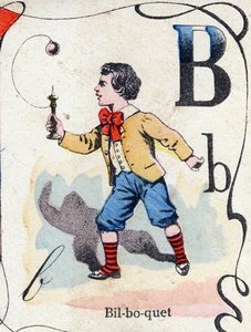 B Harfi Bilboquet. "ABC des joux pour petits boys" daki gravür. Pont-a-Mousson
