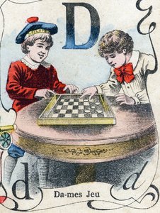 D harfi: Dama oyunu. "ABC des joux pour petits boys" daki gravür. Pont-a-Mousson, Louis Vagne, matbaacı-yayıncı, 19. yüzyılın sonları. Karartma: 32,5x25 cm by French School