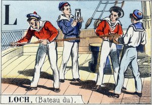 Loch olarak L harfi. Donanma alfabesi. Epinal görüntü, 19. yüzyılın sonlarında. Şablon renkli ahşap oyma by French School