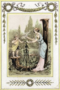 19. yüzyılın sonlarında bir anne ve kızı temsil eden mektup (kromolitograf) by French School