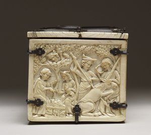 "Aşk Kalesi ve Şövalyeler Mızrak Savaşı"nı tasvir eden bir Tabut Kapağı, c.1330-50 by French School