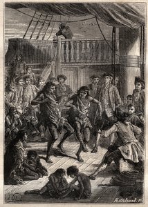 Bougainville Kontu Louis Antoine (1729-1811), Bay Fortescue (Macellan Detroit) sakinlerini 1768'de “La Boudeuse”” teknesinde kabul etti - “18. Yüzyılın Büyük Denizcileri”nden bir çizim by French School