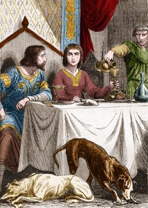 Louis VII Genç veya Dindar (1120-1180) karısı Aquitaine'li Alienor (1122-1204) (veya Guyenne'li Eleonore) ile birlikte. by French School