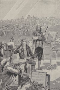 Sağırlığına rağmen orkestrayı yöneten Ludwig van Beethoven (gravür) by French School
