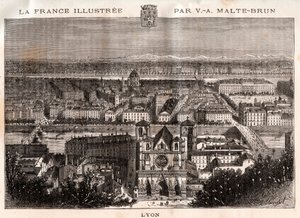 Lyon - V.A. Malt-Brown tarafından “La France illustrée: coğrafya, tarih, istatistiksel yönetim” de gravür. 1884 by French School