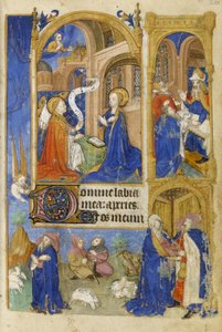 MS 39-1950 f.26r Çobanlara Müjde ve Müjde, 1464 (parşömen üzerine altın, gümüş ve renkli mürekkep) by French School