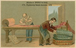 Maison Fontaine ticaret kartı, yün baskı by French School