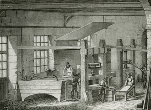 Hamuru formlarda eleyerek elle kağıt yapmak. gravür c1870. by French School