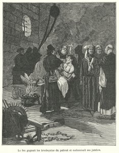 Brodequins ve ateşle işkence gören adam (gravür) by French School