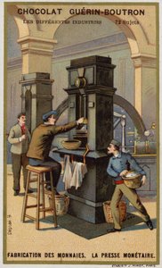 Madeni para üretimi. Madeni para presi (kromolitho) by French School