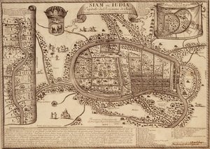 Ayutthaya Haritası, 1686 (kağıt üzerine mürekkep) by French School