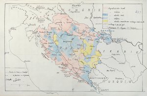 Azınlık etnik gruplar tarafından işgal edilen alanların ayrıntılarını içeren Bosna Haritası, 1910 (kalem, mürekkep ve tuvalet)