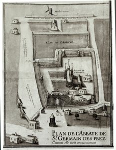 Saint-Germain-des-Pres Manastırı Haritası, 1713 (kağıt üzerine mürekkep ve guaj boya) by French School