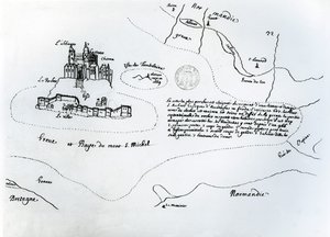 Mont Saint-Michel Körfezi Haritası (kağıt üzerinde kalem ve mürekkep)