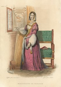 Marguerite de Navarre (renkli gravür) by French School