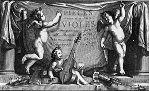 Marin Marais, “Pieces a une et feus viololes”ın ön yüzü by French School