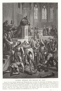 Martin Luther papalık boğalarını parçalıyor, Wittenberg, Almanya, 1520