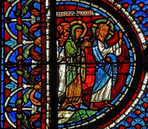 Mecdelli Meryem penceresi: Meryem, Marta ve İsa, Lazarus mezarına gidiyor (w46) by French School