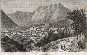 Languedoc-Roussillon bölgesinde Mende - Lozere - V.-A. Malt Brown. 1884 by French School