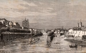 Metz - Saint-Georges limanının görünümü - Moselle - VA Malt-Brown tarafından “La France illustrée: coğrafya, tarih, istatistiksel yönetim” gravürü. 1884 by French School