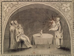 Michel de Nostradame (1503-66) ve Catherine de Medici (1519-89) 1559 (kalem ve mürekkep ve kağıt üzerinde yıkama) by French School
