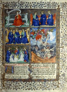 Yaratılıştan önce Cennetin Krallığını temsil eden minyatür: Sapientia, Trinity ve Lucifer