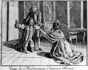 Bayan Clairon (Matmazel Clairon Josephe Leris de La Ttude dit Mademoiselle Clairon (1723 -1803) Fransız aktris, Ferney a Voltaire Gravür 18. yüzyılı ziyaret etti. by French School