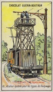 Tramvaylardaki havai elektrik hatlarını onarmak için mobil platform (chromolitho) by French School