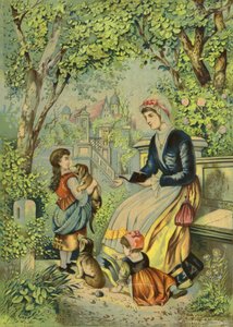 Çocuklar ve köpeklerle oynayan anne by French School