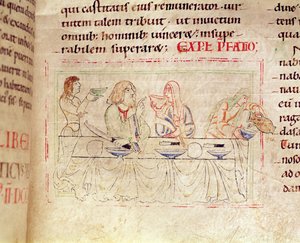 Ms.1215 t.3 fol.158v, Judith ve Holofernes ile Yemek, Etienne Harding İncilinden, 1109