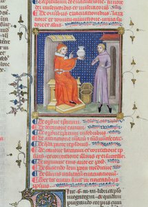 Ms 126 fol.200v Rhazes (İbn Zakariya) (860-c.923) tarafından yazılmış bir el yazmasından idrar analizi yapan bir doktor by French School