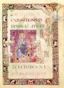 Ms 132 f.2v Daniel in the Lions Den Beslenen Habakkuk, Explanatio in Prophetas et Ecclesiasten, St. Jerome by French School