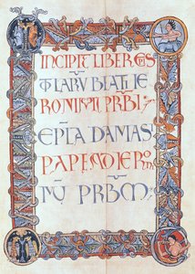 Ms 154 fol.3 St. Jerome harflerinden çiçekli kenarlıklı metin sayfası by French School