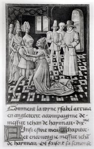 Bayan 1 fol. 6 v Fransa Kraliçesi Isabella, Froissarts Chronicle