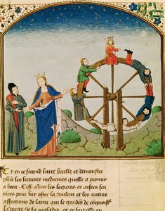 Ms 3045 fol.22v Boethius with the Wheel of Fortune, Jean de Meung tarafından tercüme edilen Felsefenin Tesellisinden by French School